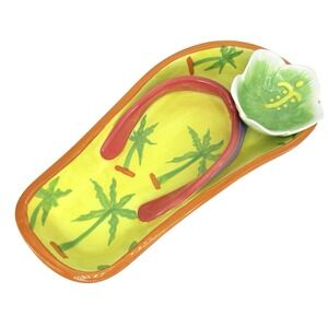 Dennis East‎ Flip Flop Chip & Dip Tray Palm Tree Tropical Beach Serving Dish